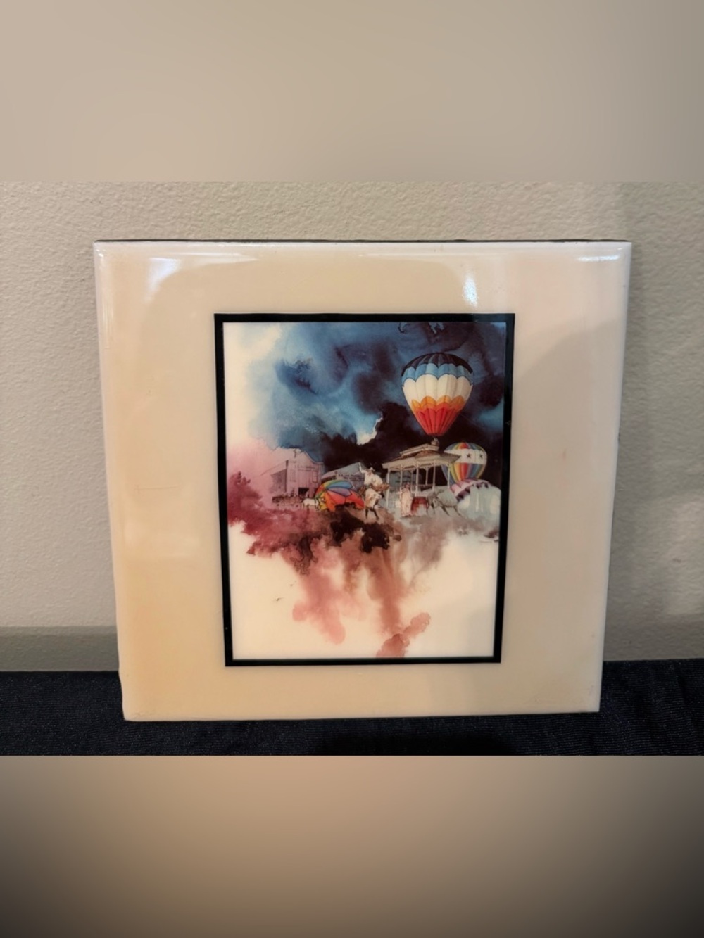 Vintage Michael Atkinson Art Tile 1987 Mesquite Texas Centennial Hot Air Balloon